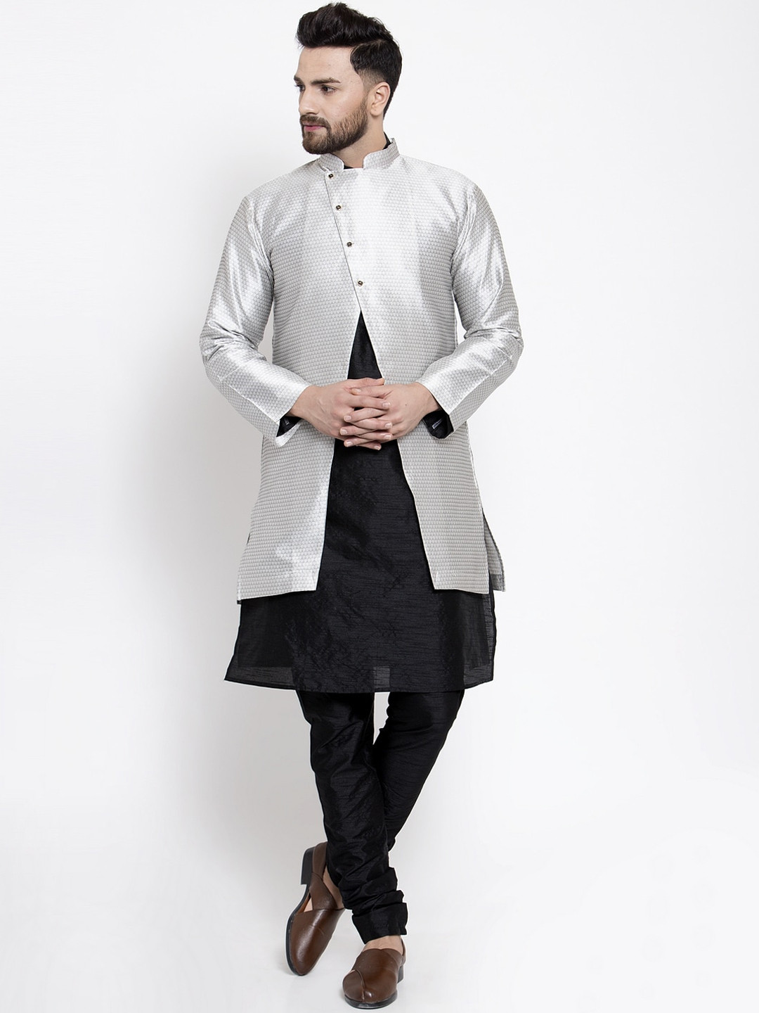 Kaifoo Men Black Angrakha Kurta with Churidar