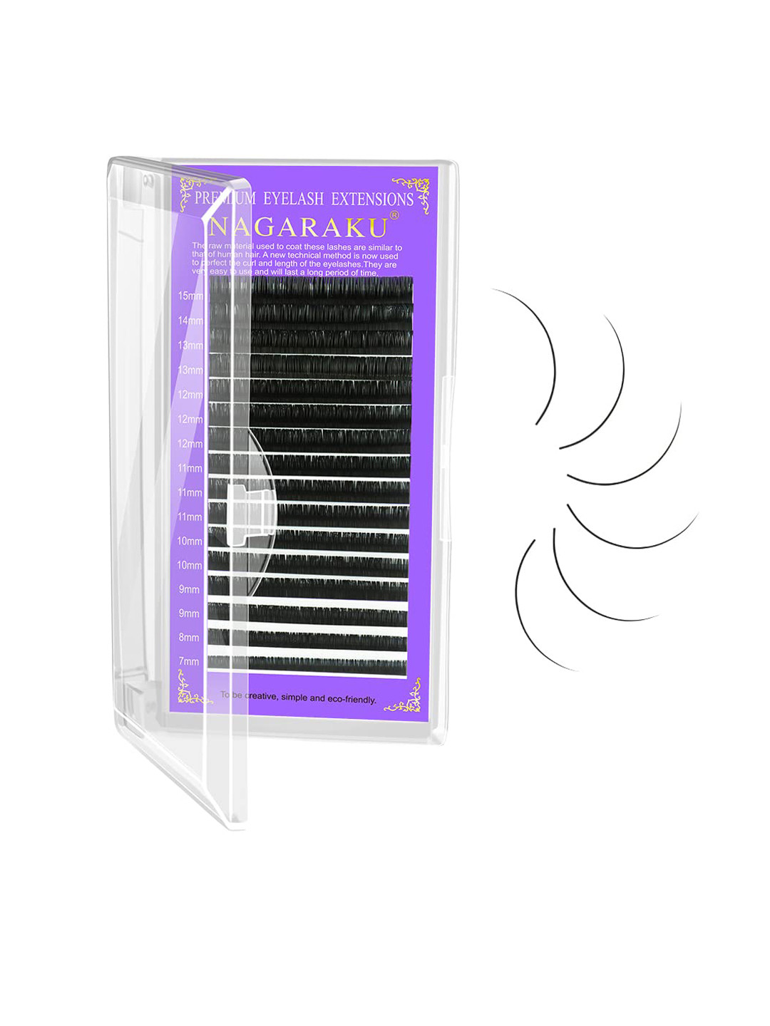 NAGARAKU Premium Classic Matte Black 16 Rows Synthetic Eyelash Extensions - Curl B