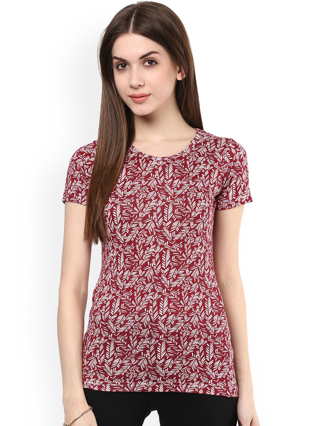 plusS Red & White Printed Pure Cotton Top