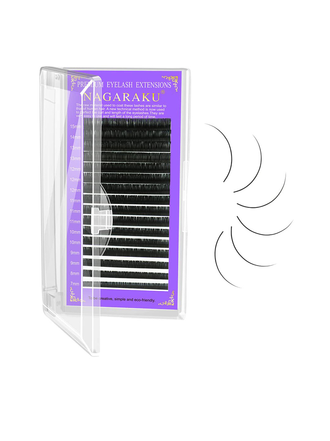 NAGARAKU Premium Classic Matte Black 16 Rows Synthetic Eyelash Extensions - Curl B