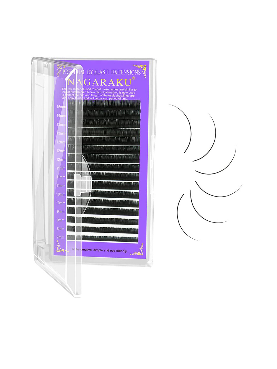 NAGARAKU Premium Classic Matte Black 16 Rows Synthetic Eyelash Extensions - Curl L