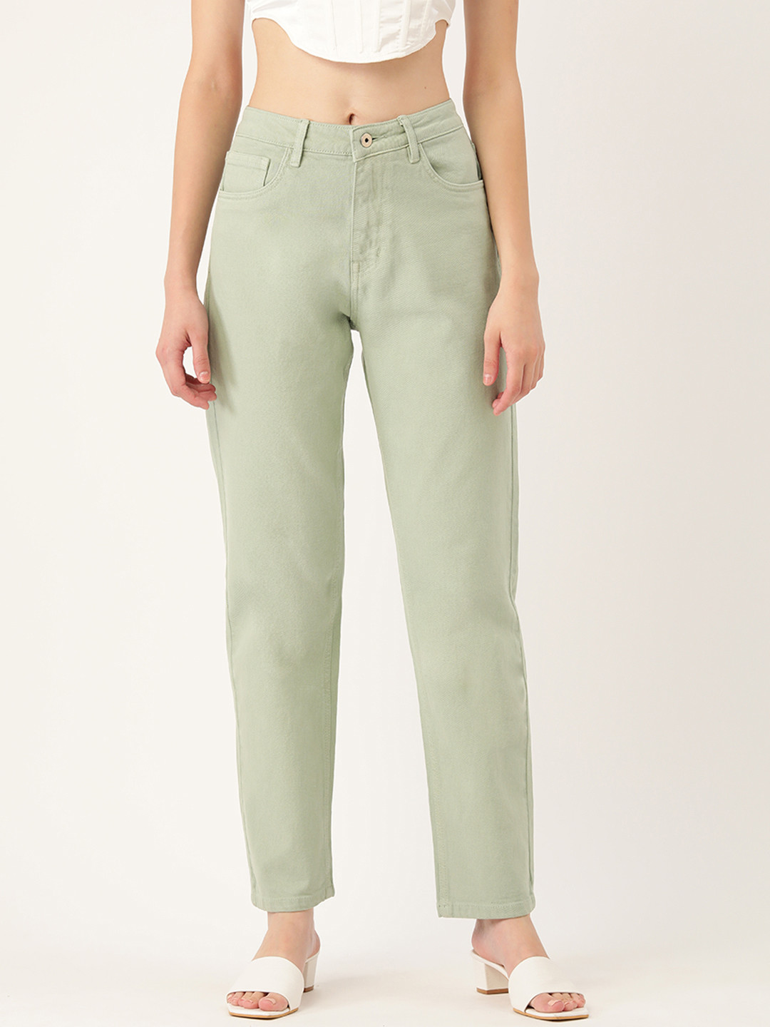 Antheaa Women Mint Green Straight Fit Light Fade Stretchable Jeans