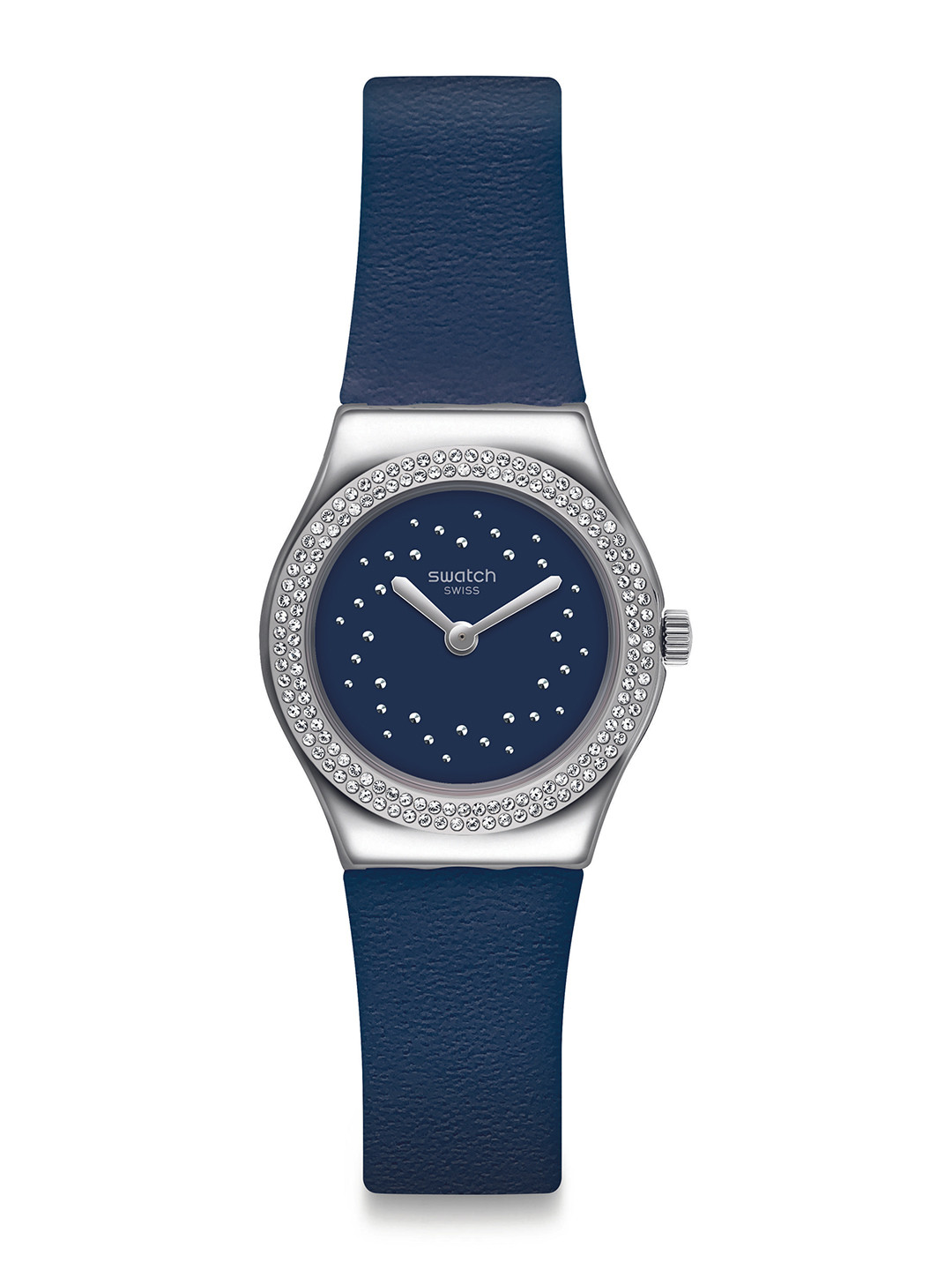Swatch Women Blue Embellished Dial & Blue Leather Straps Analogue Watch YSS333