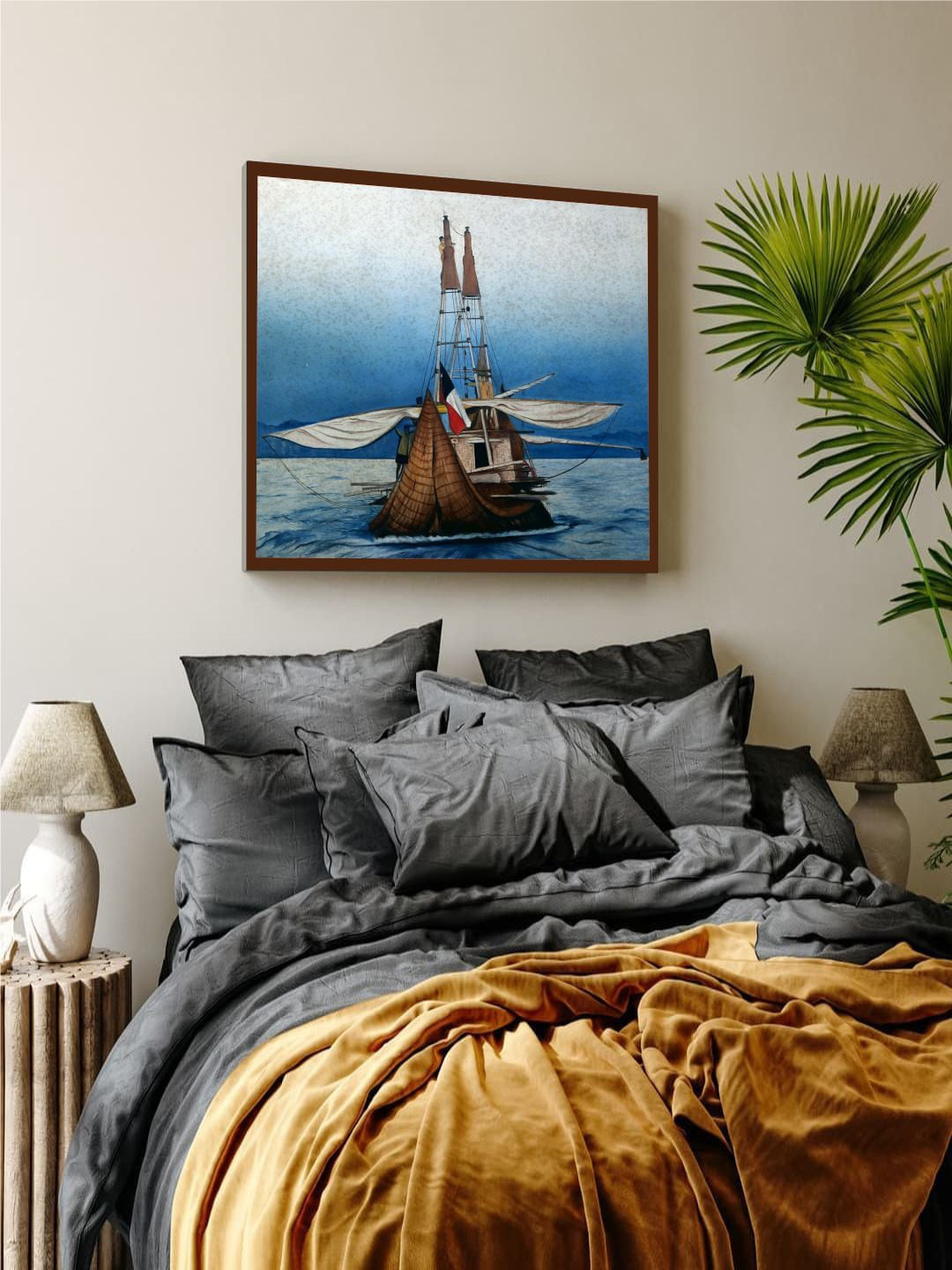 The Art House Blue & Brown Abstract Painting Framed Wall Art