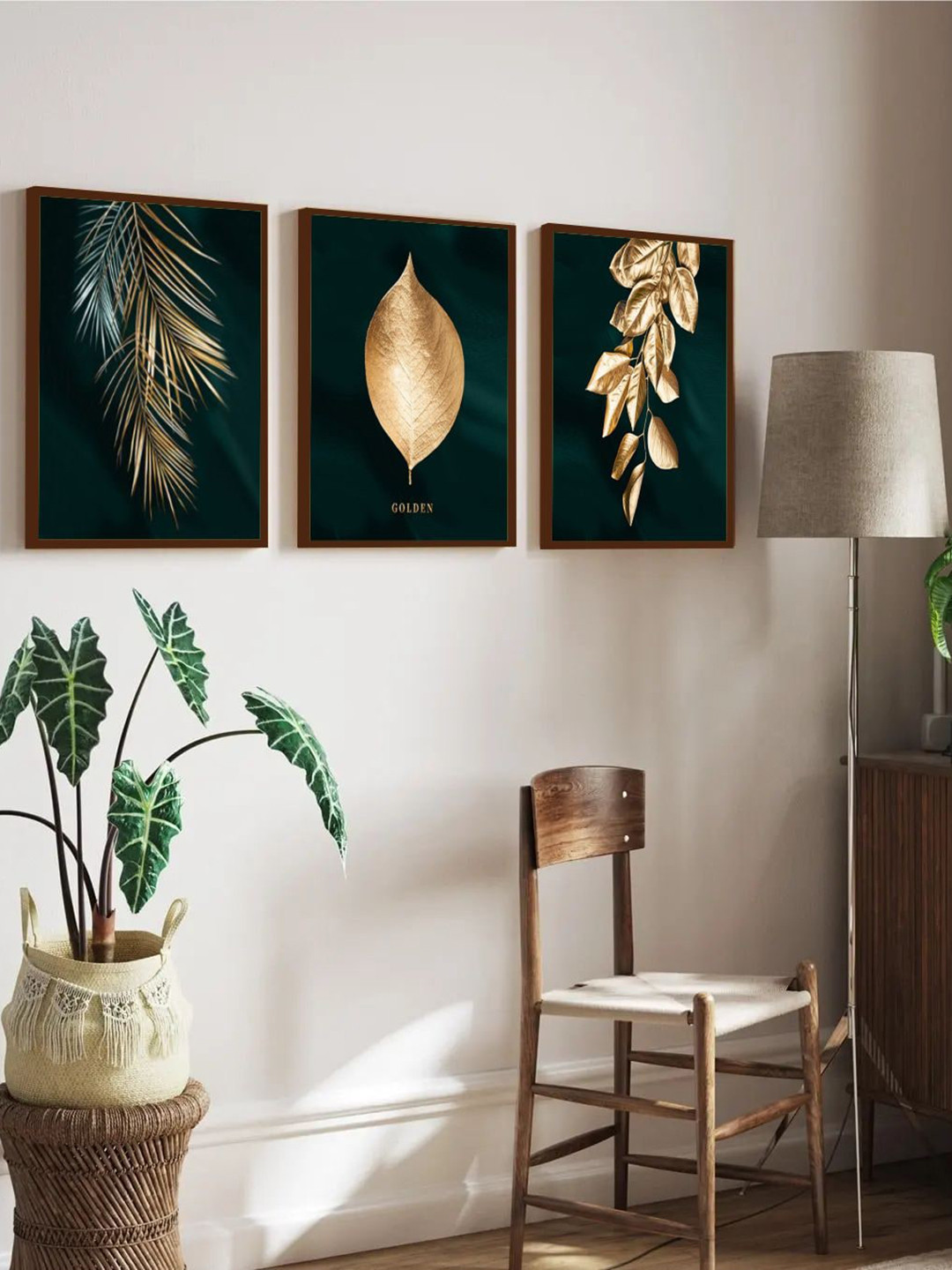 The Art House Multicolor Set Of 3 Abstract Leaf Painting Wall Art