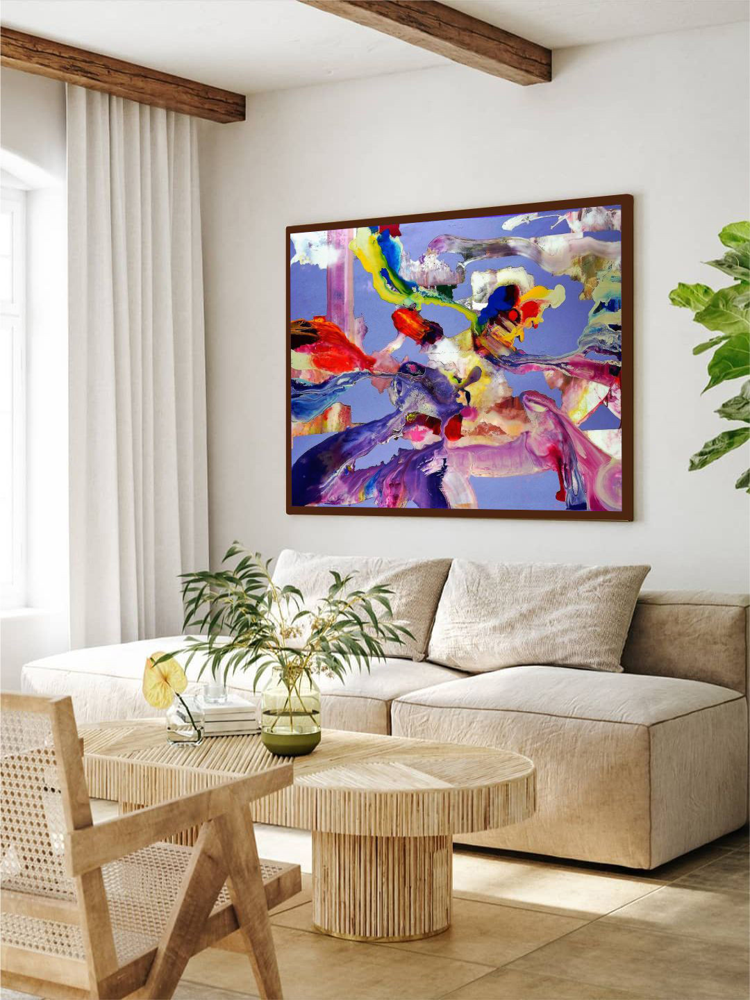 The Art House Blue & Pink Abstract Framed Wall Painting