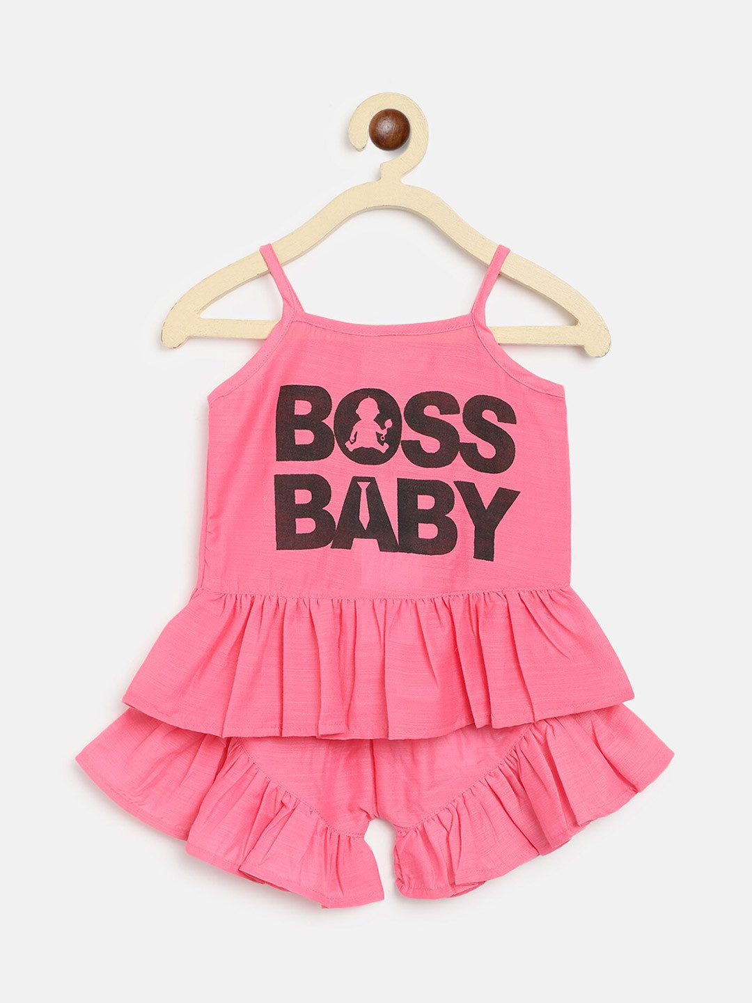 am ma Girls Pink Printed Top with Shorts