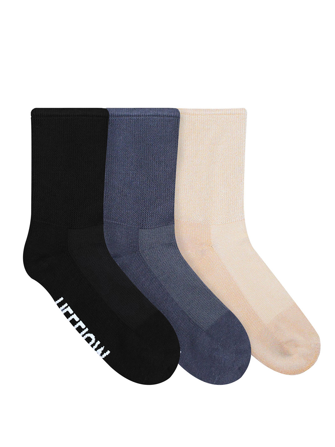 Heelium Men Pack of 3 Pairs Black and Navy Blue Bamboo Calf-Length Socks