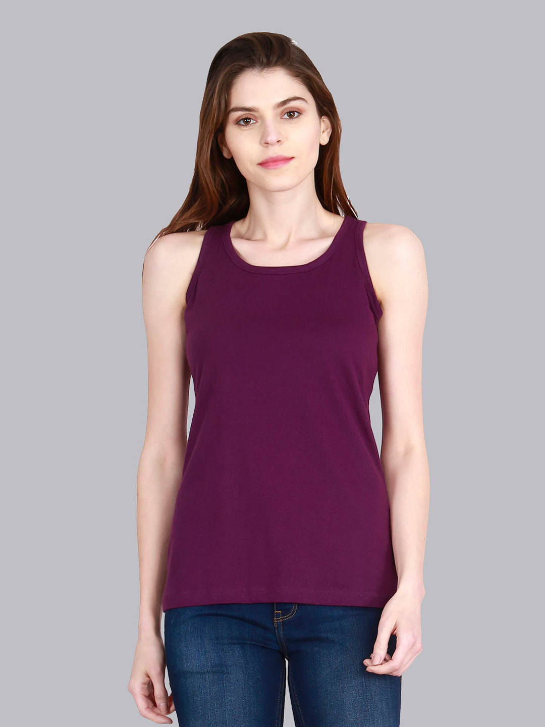 Fleximaa Women Purple Solid T-shirt