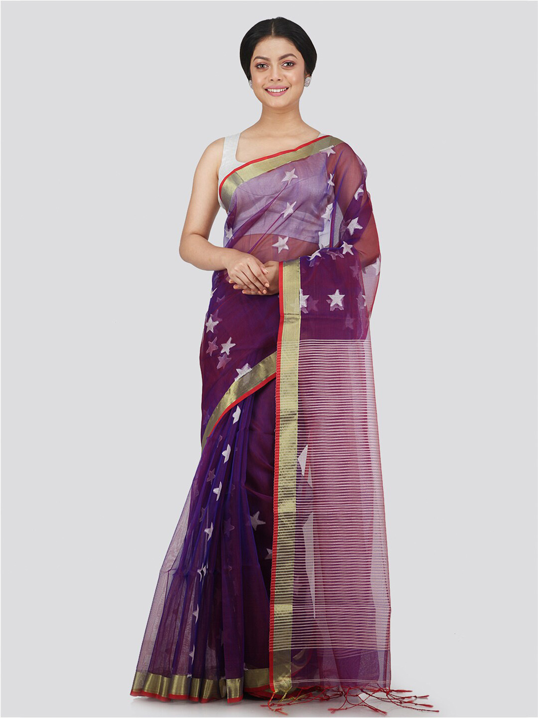 PinkLoom Purple & White Woven Design Saree