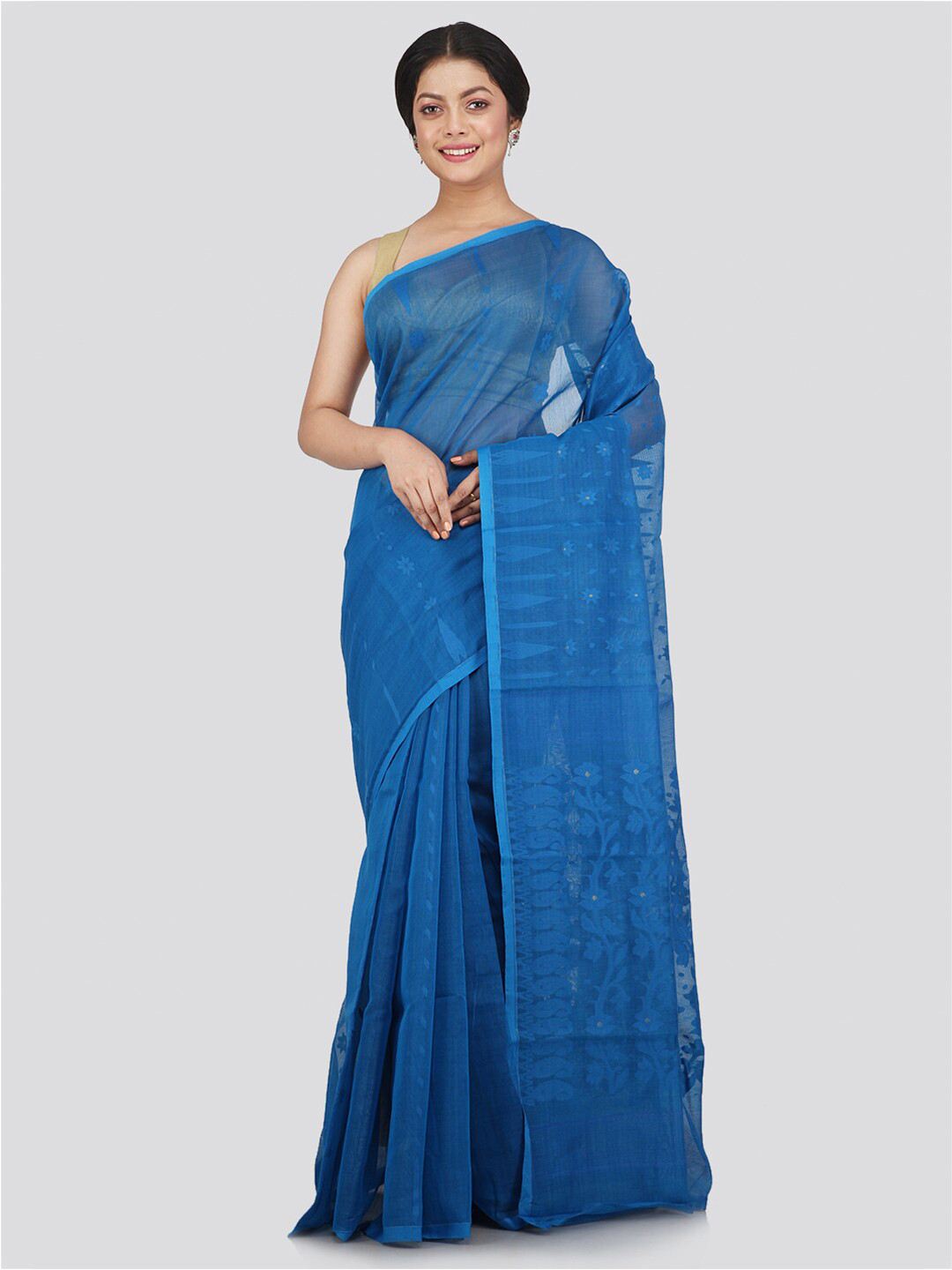 PinkLoom Blue Floral Jamdani Saree
