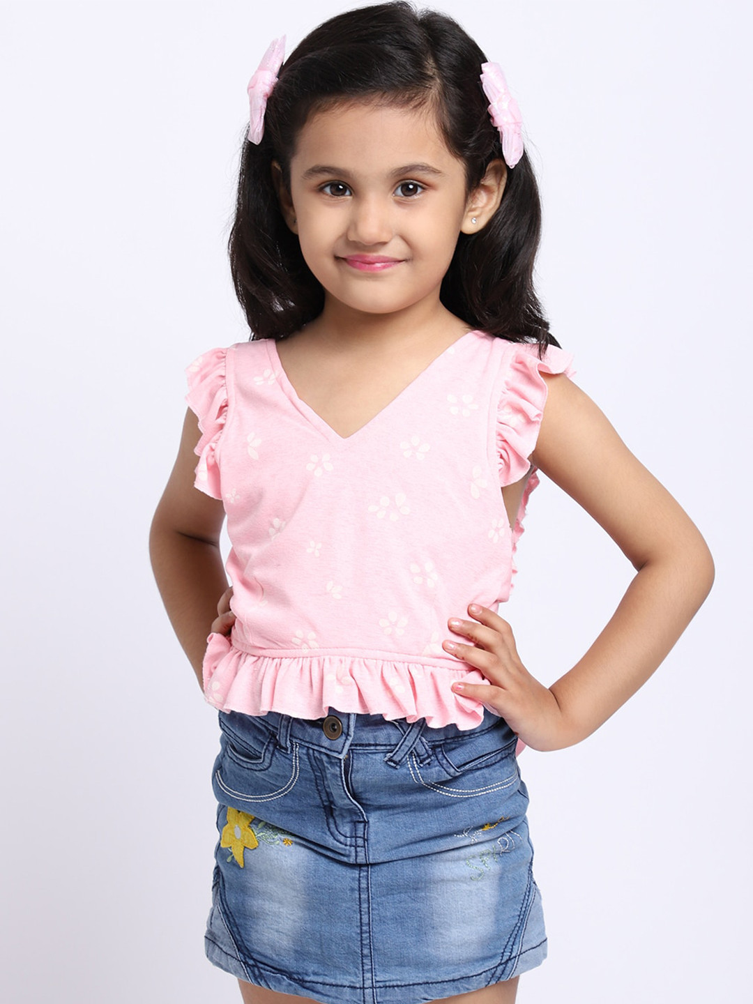 ELEVANTO Girla Pink Ruffles Top