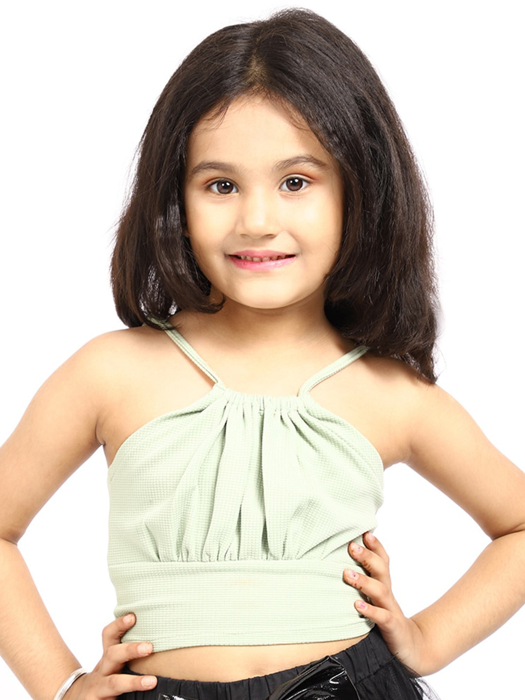 ELEVANTO Girls Green Solid Bralette Crop Top