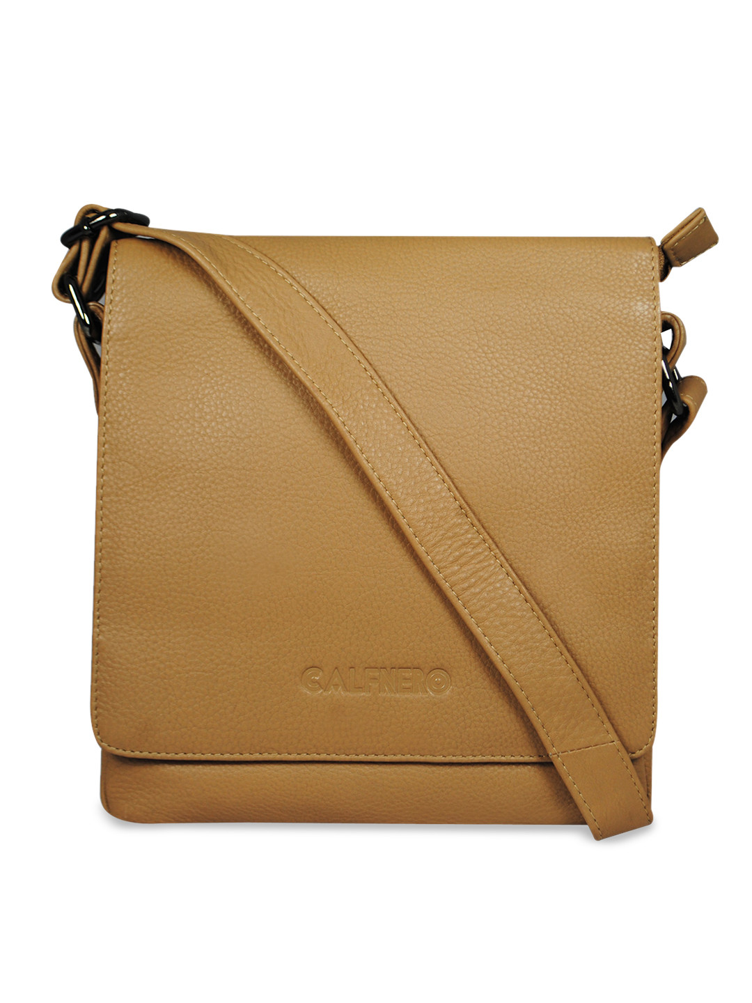 CALFNERO Cream-Coloured Textured Leather Structured Sling Bag