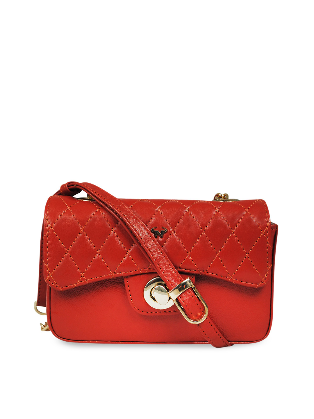 CALFNERO Orange Textured Leather Structured Sling Bag