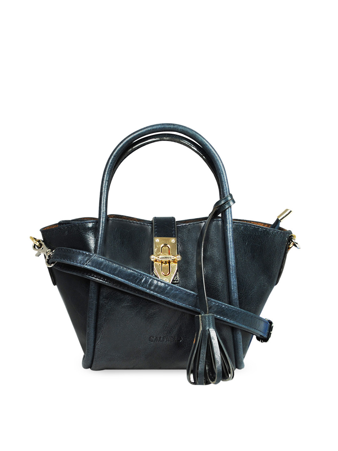 CALFNERO Navy Blue Leather Structured Shoulder Bag