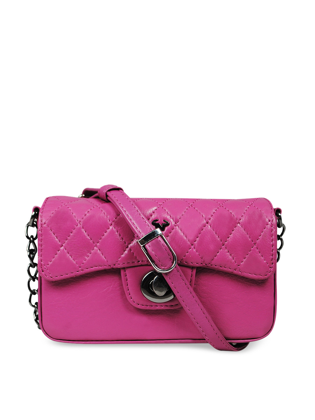 CALFNERO Pink Leather Structured Quilted Sling Bag