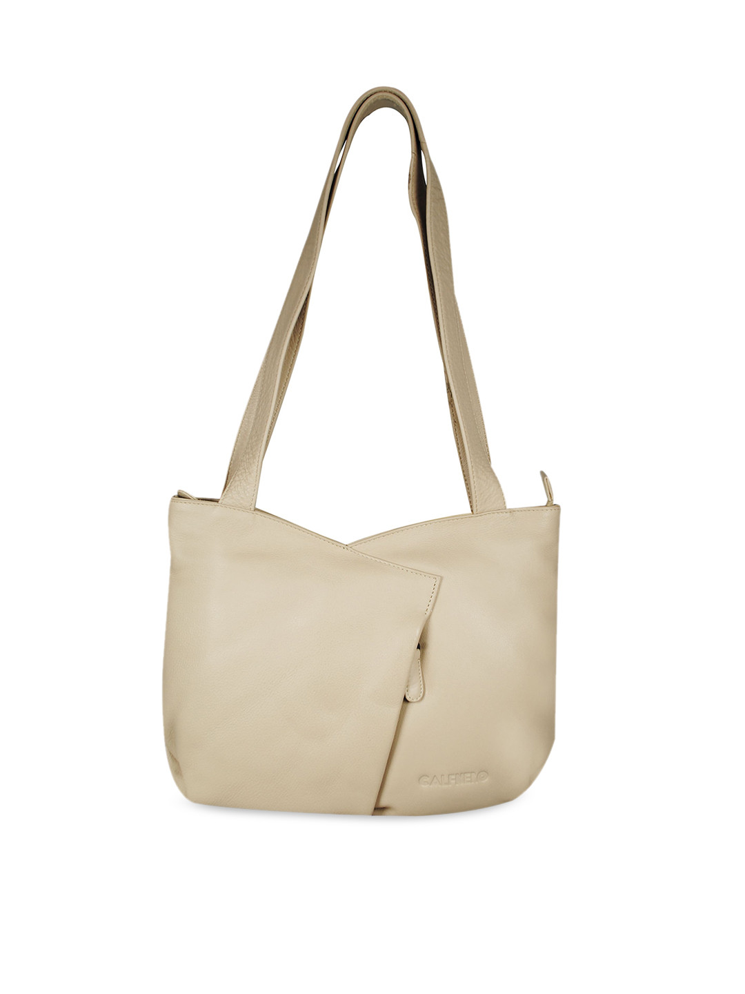 CALFNERO Cream-Coloured Leather Structured Shoulder Bag