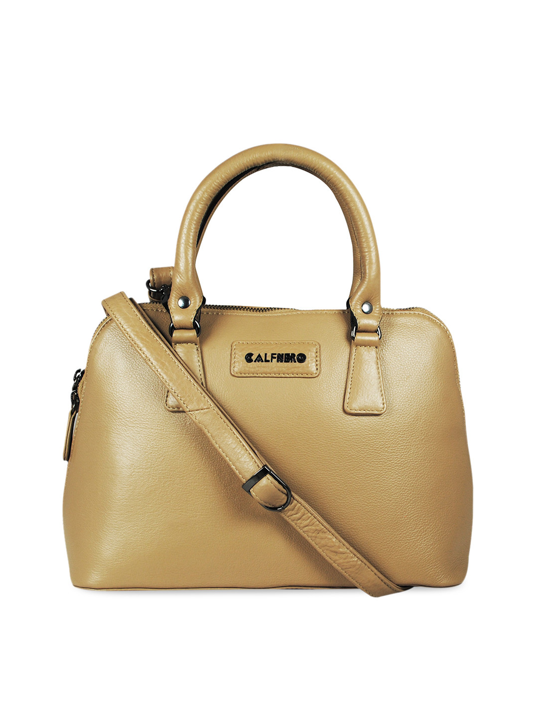 CALFNERO Cream-Coloured Leather Structured Handheld Bag