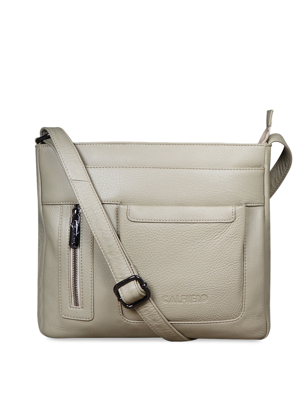 CALFNERO Cream-Coloured Textured Leather Sling Bag
