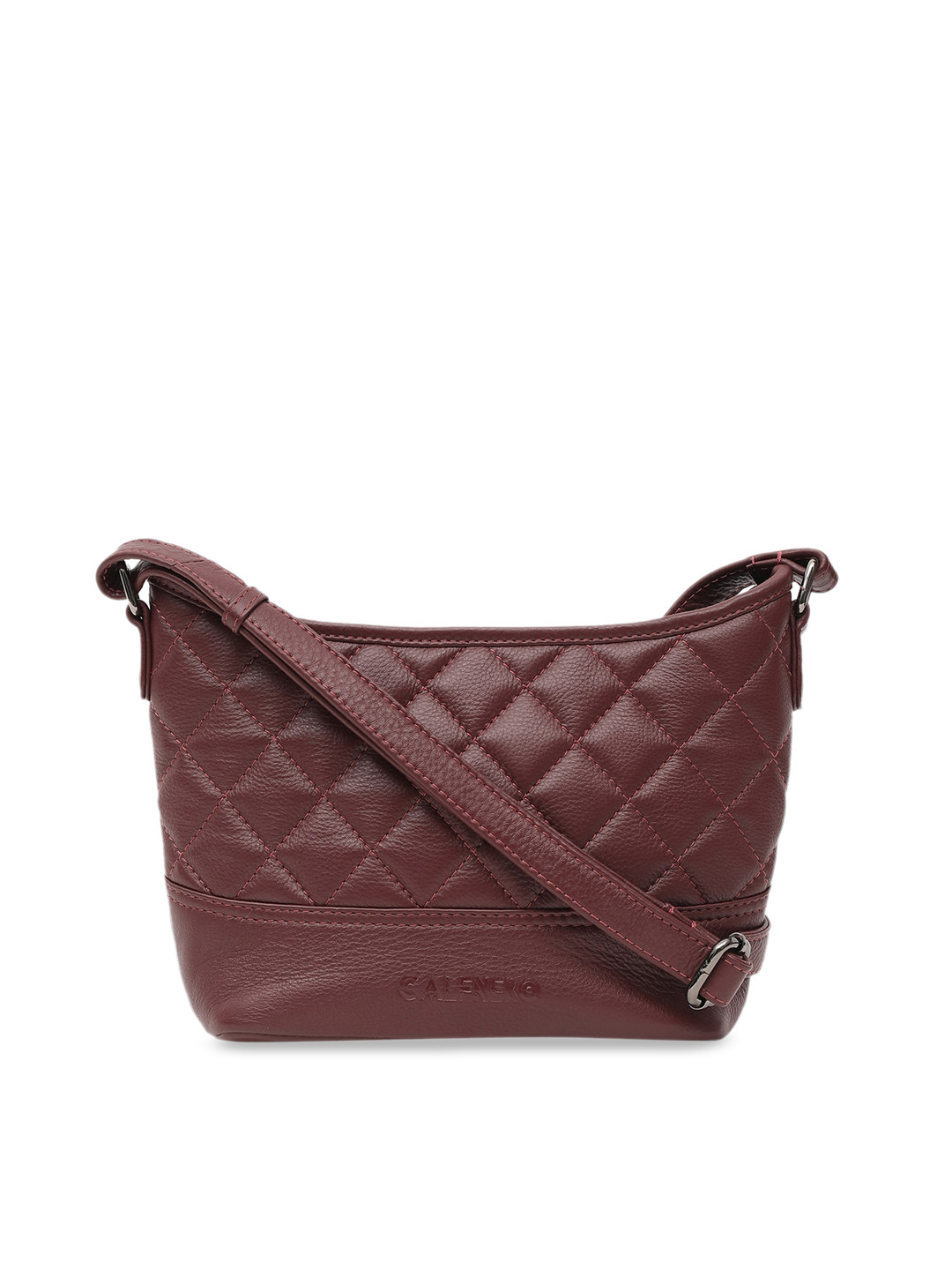CALFNERO Brown Solid Leather Quilted Sling Bag