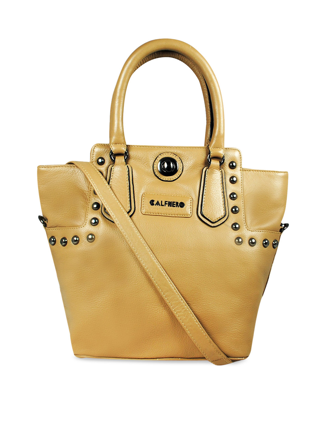 CALFNERO Women Cream-Coloured Leather Swagger Handheld Bag