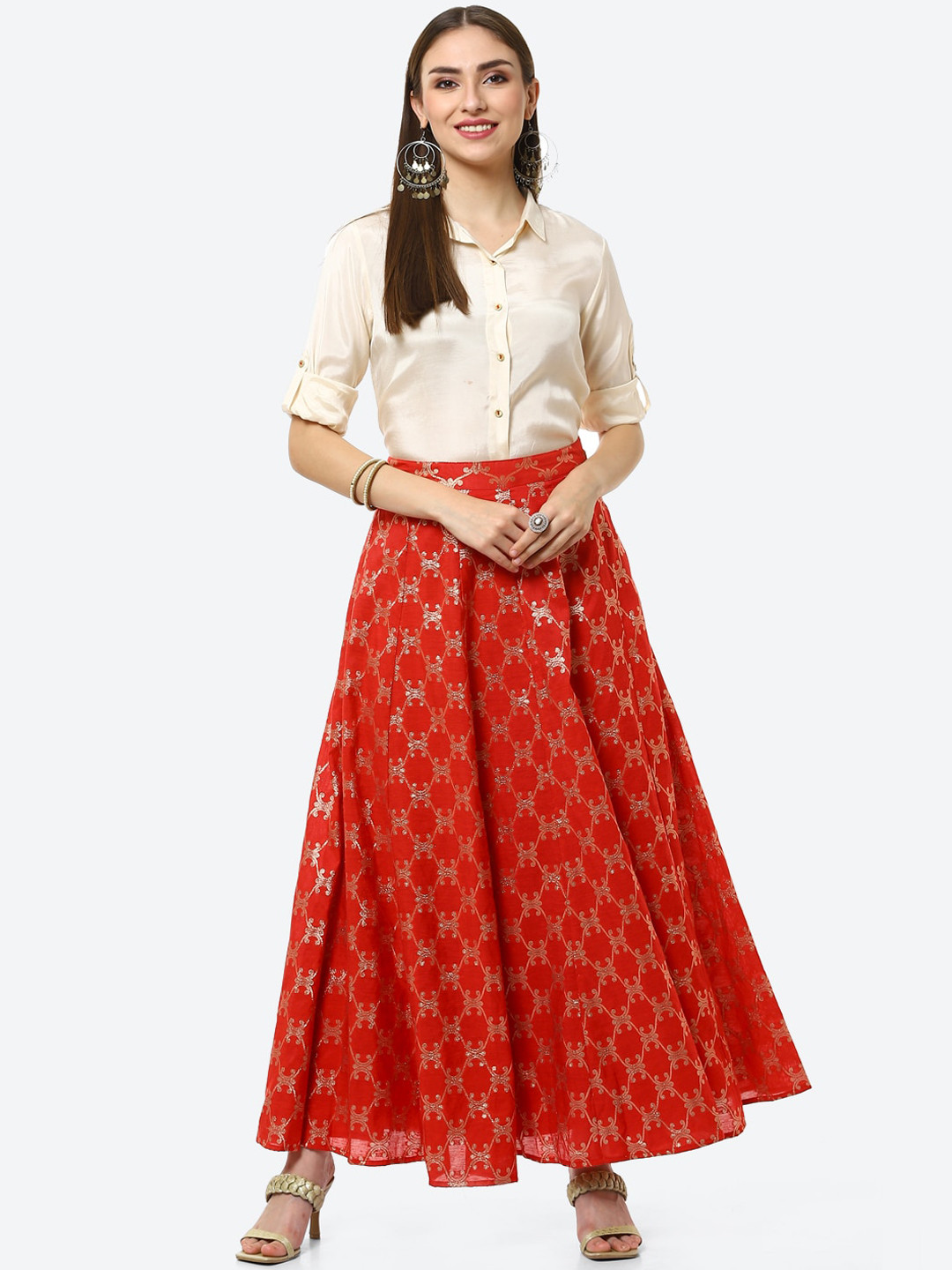 Rangriti Women Red Top with Skirt