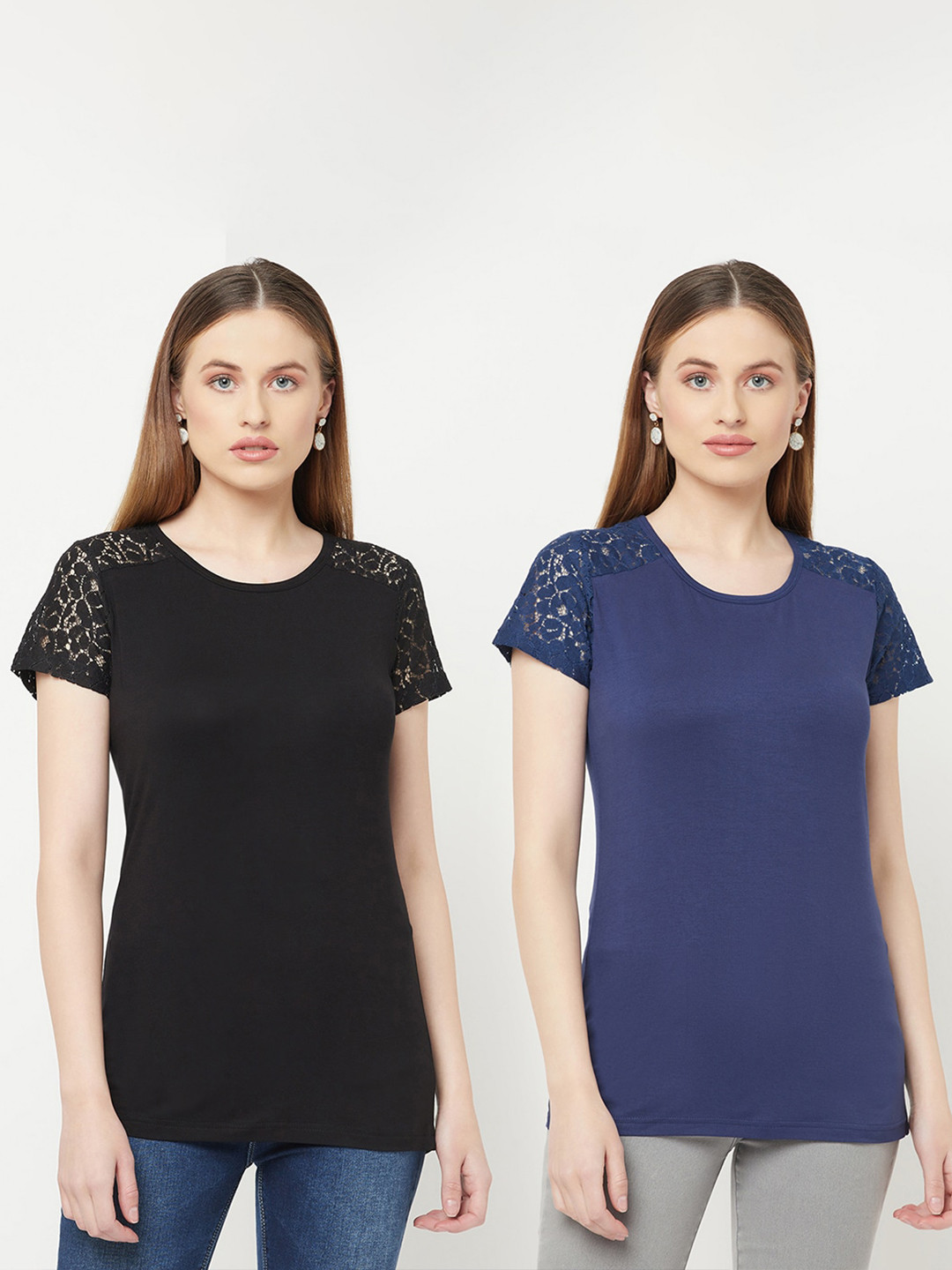 Espresso Women Black & Navy Blue Pack Of 2 T-shirts