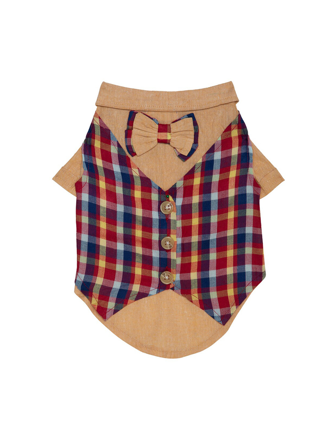 Lulala Beige & Red Checked Cotton Dog Tuxedo Dress