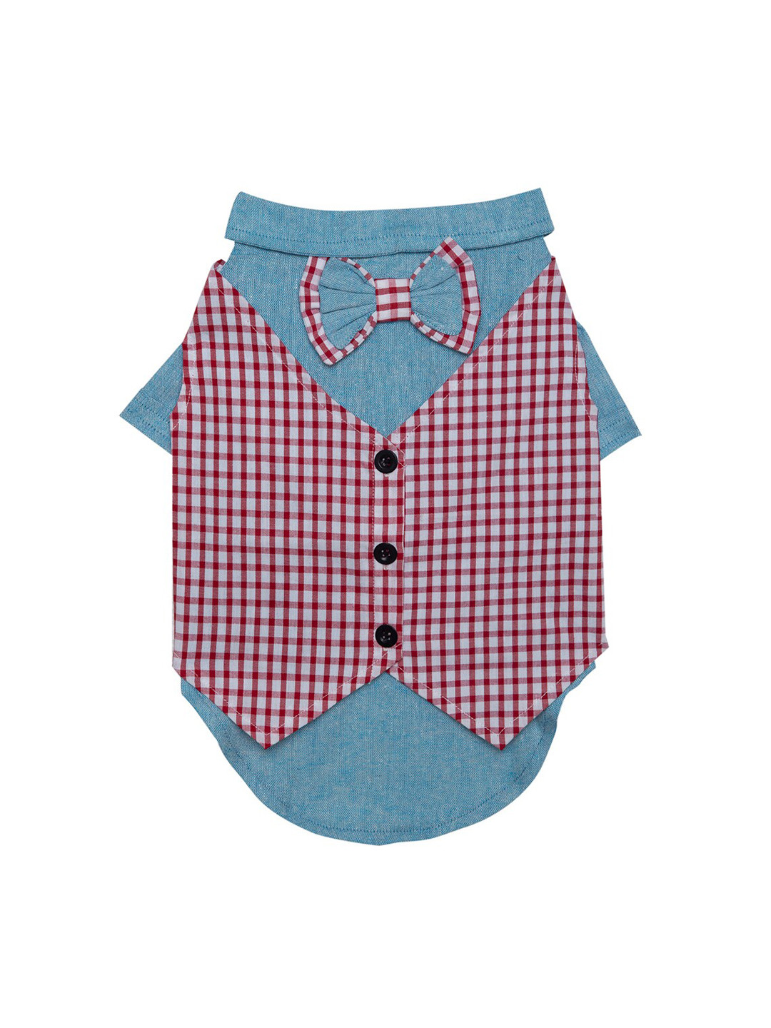 Lulala Red & Blue Self Design Tuxedo Shirt Dog Dresses