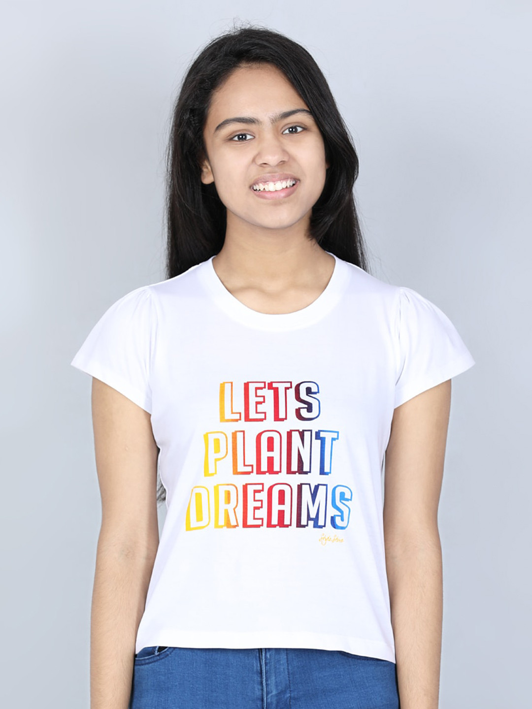 StyleStone Girls White Typography Printed T-shirt