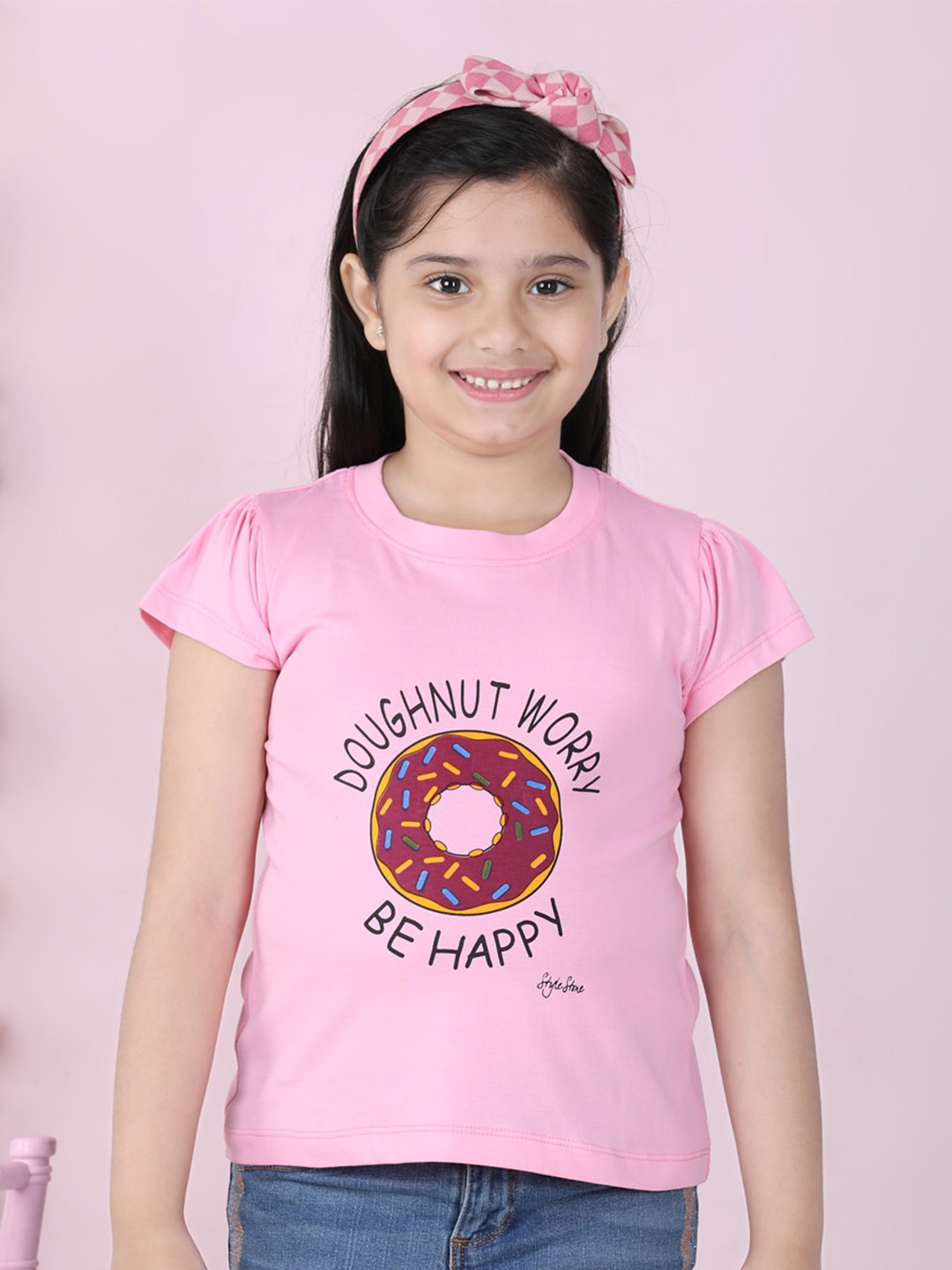 StyleStone Girls Pink Floral Printed T-shirt