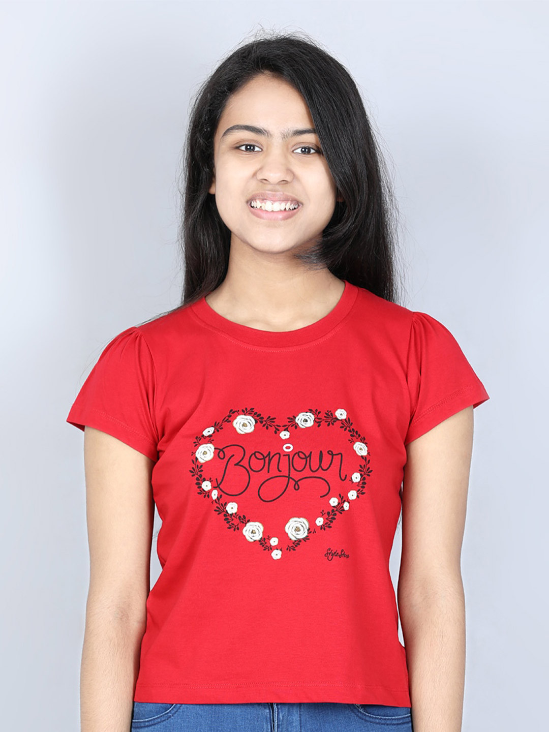 StyleStone Girls Red Printed T-shirt