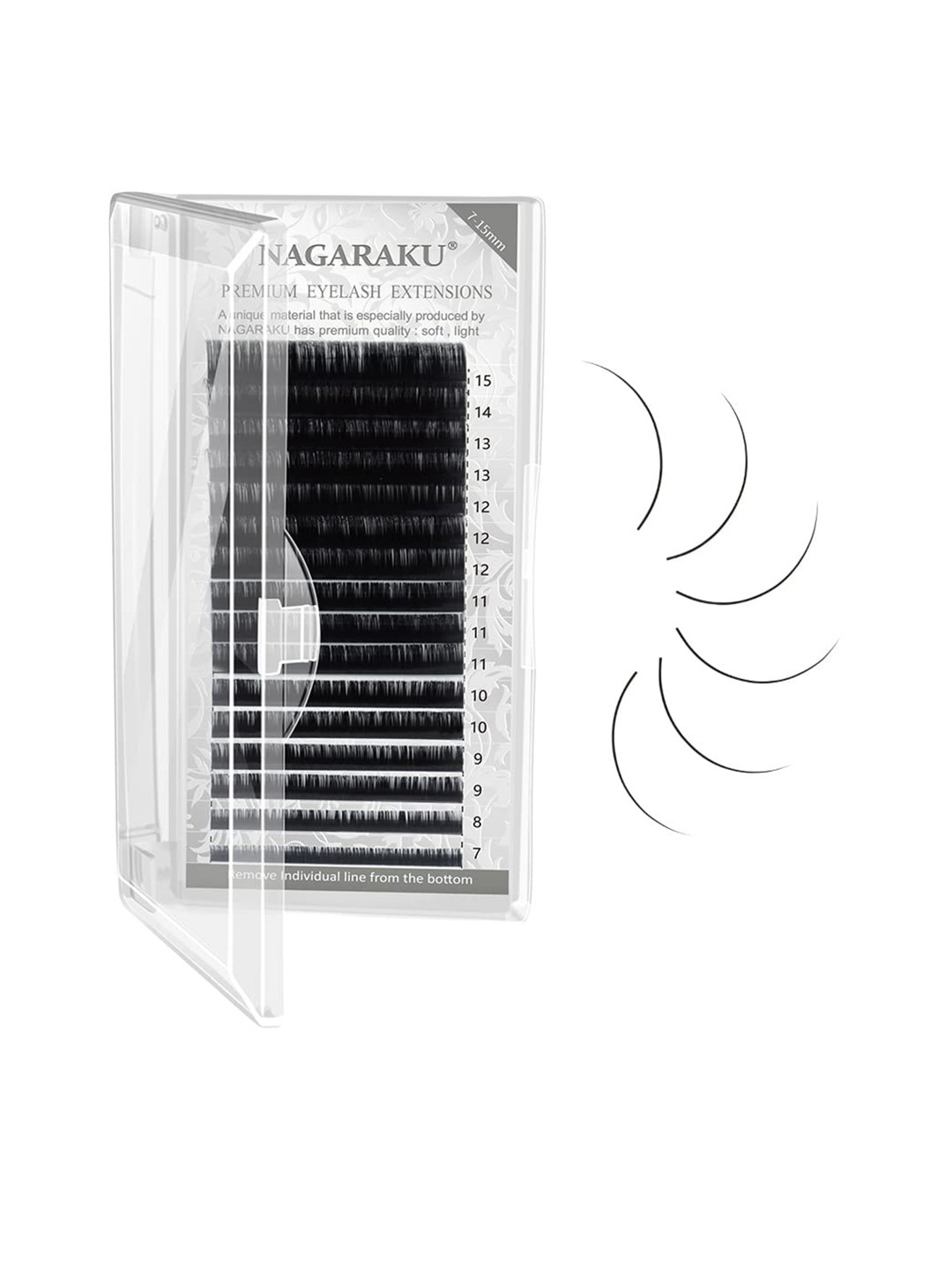 NAGARAKU Premium Classic 16 Rows Tray 7-15mm False Eyelash Extensions - Curl-B 0.10