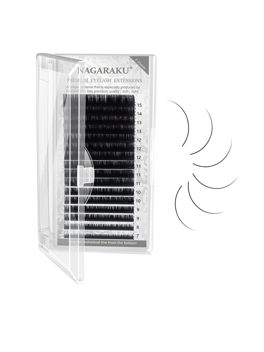 NAGARAKU Premium Classic 16 Rows Tray 7-15mm False Eyelash Extensions - Curl-D 0.03