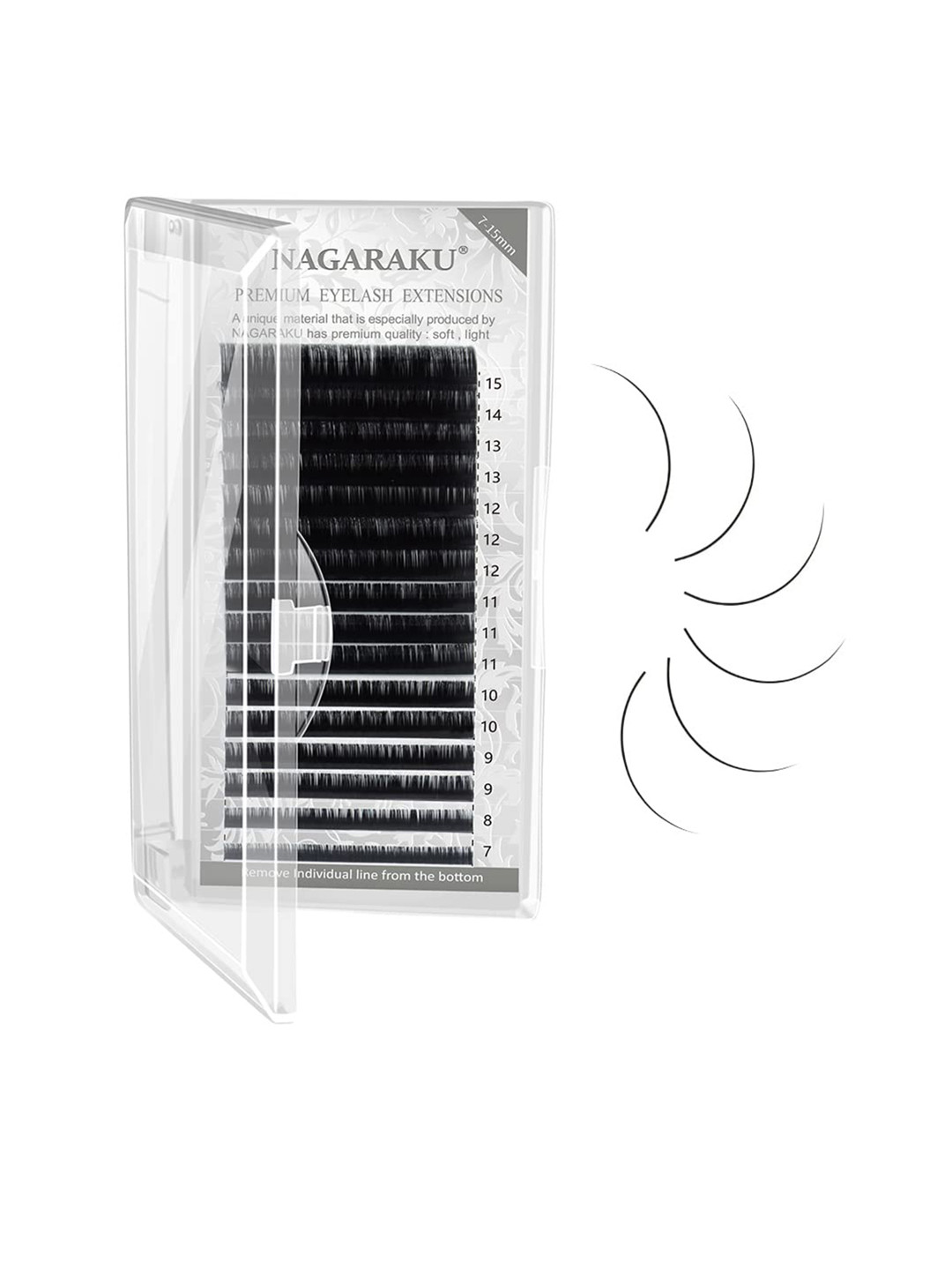 NAGARAKU Premium Classic 16 Rows Tray 7-15mm False Eyelash Extensions - Curl-B 0.15