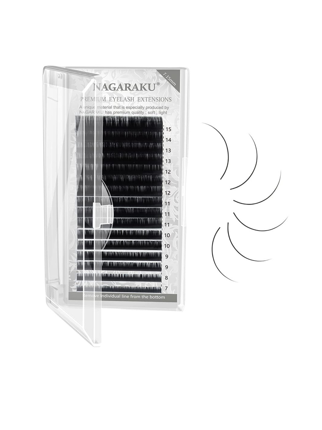 NAGARAKU Premium Classic 16 Rows Tray 7-15mm False Eyelash Extensions - Curl-J 0.05