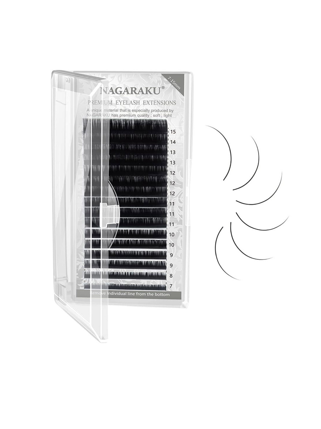 NAGARAKU Premium Classic 16 Rows Tray 7-15mm False Eyelash Extensions - Curl-D 0.07
