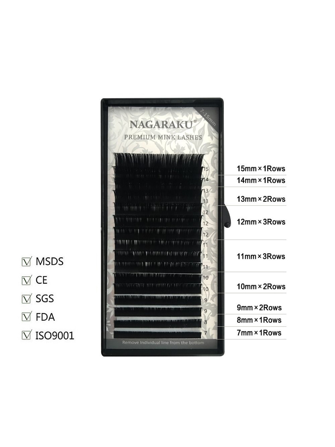 NAGARAKU Premium Classic 16 Rows Tray 7-15mm False Eyelash Extensions - Curl-C 0.10