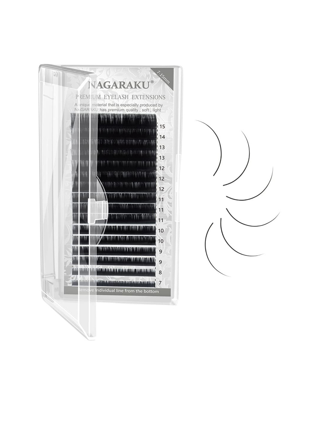 NAGARAKU Premium Classic 16 Rows Tray 7-15mm False Eyelash Extensions - Curl-N 0.10
