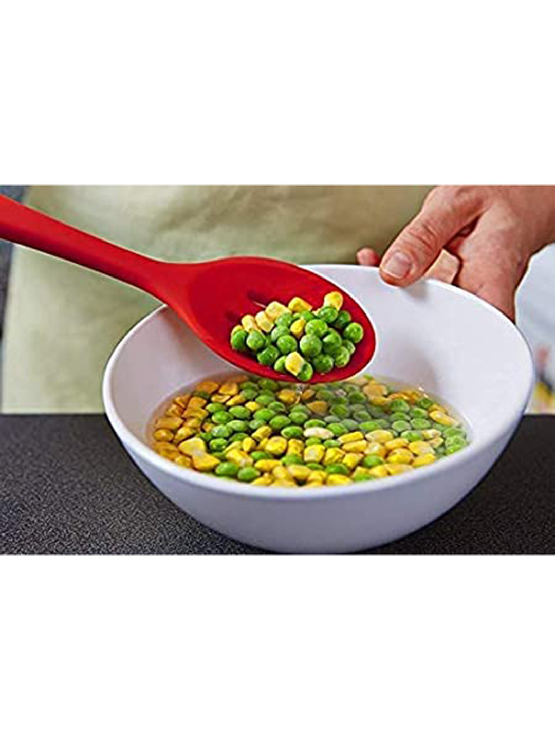 Femora Red Solid Virgin Silicone Slotted Spoon