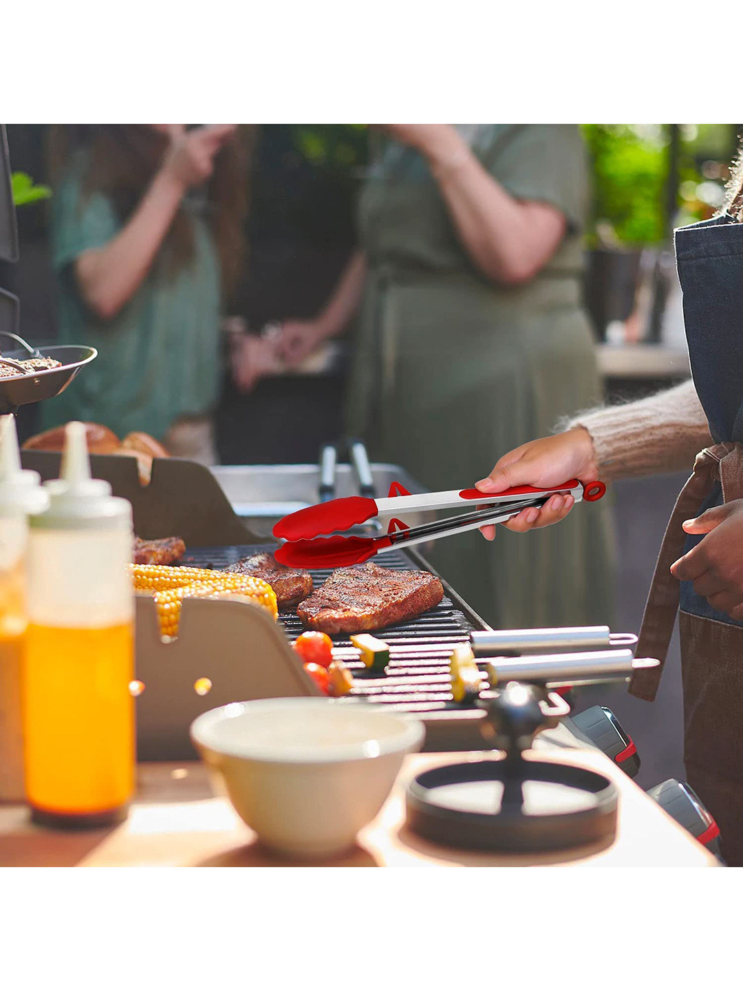 Femora Red & Silver Toned Solid Silicone Food Tong