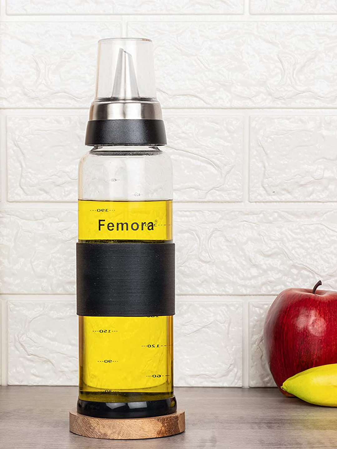 Femora Transparent Glass Oil Dispenser with Stainless Steel Metallic Lid 500ml