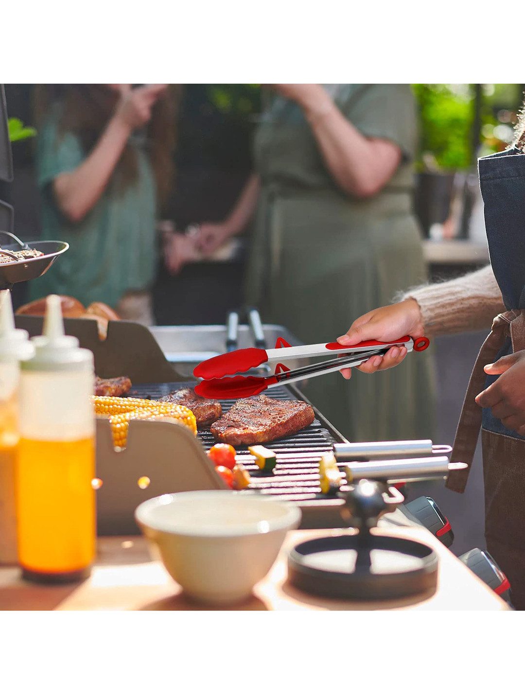 Femora Adults Red Silicone Food Tong with Hook 9 Inch