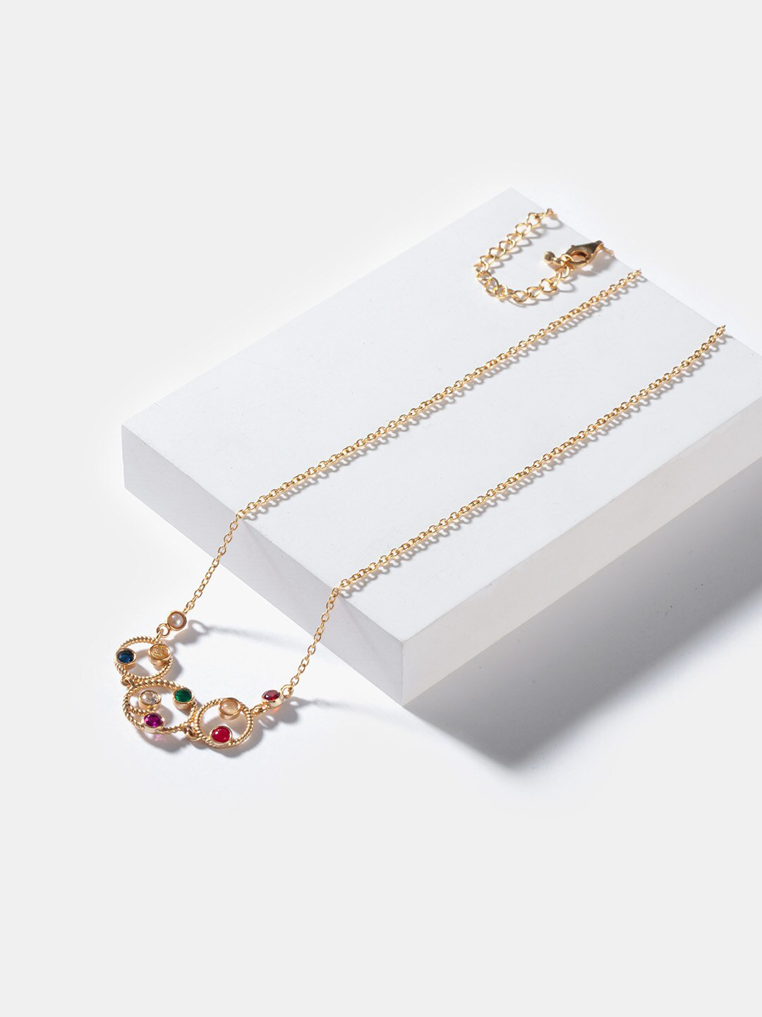 Shaya by CaratLane Red & Green Sterling Silver Gold-Plated Necklace