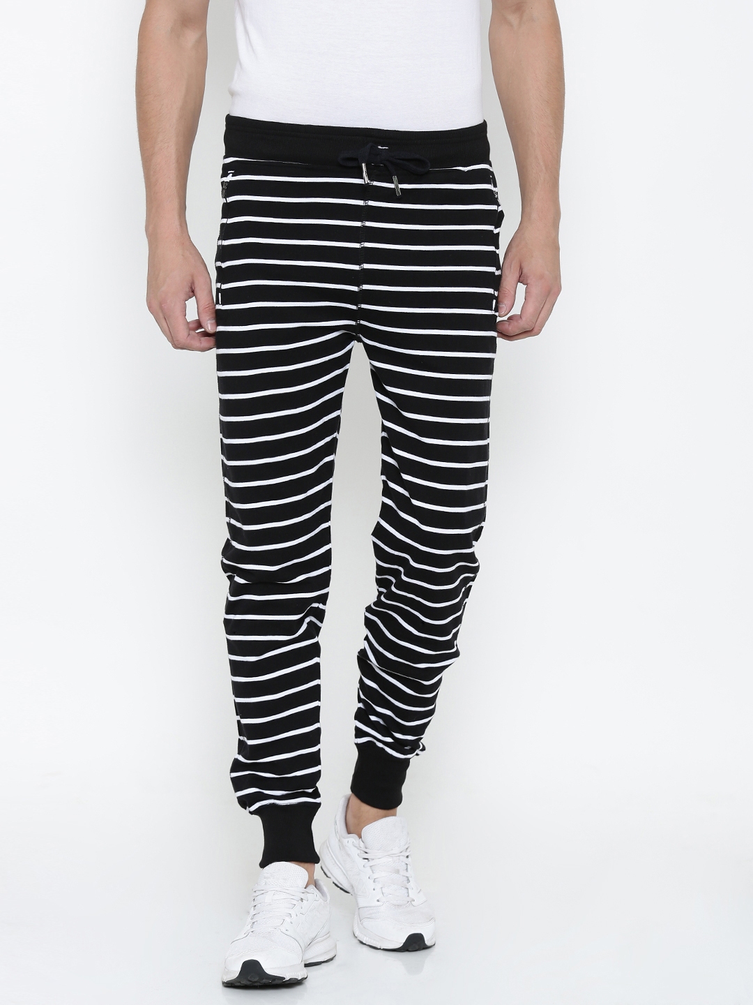 black white striped joggers