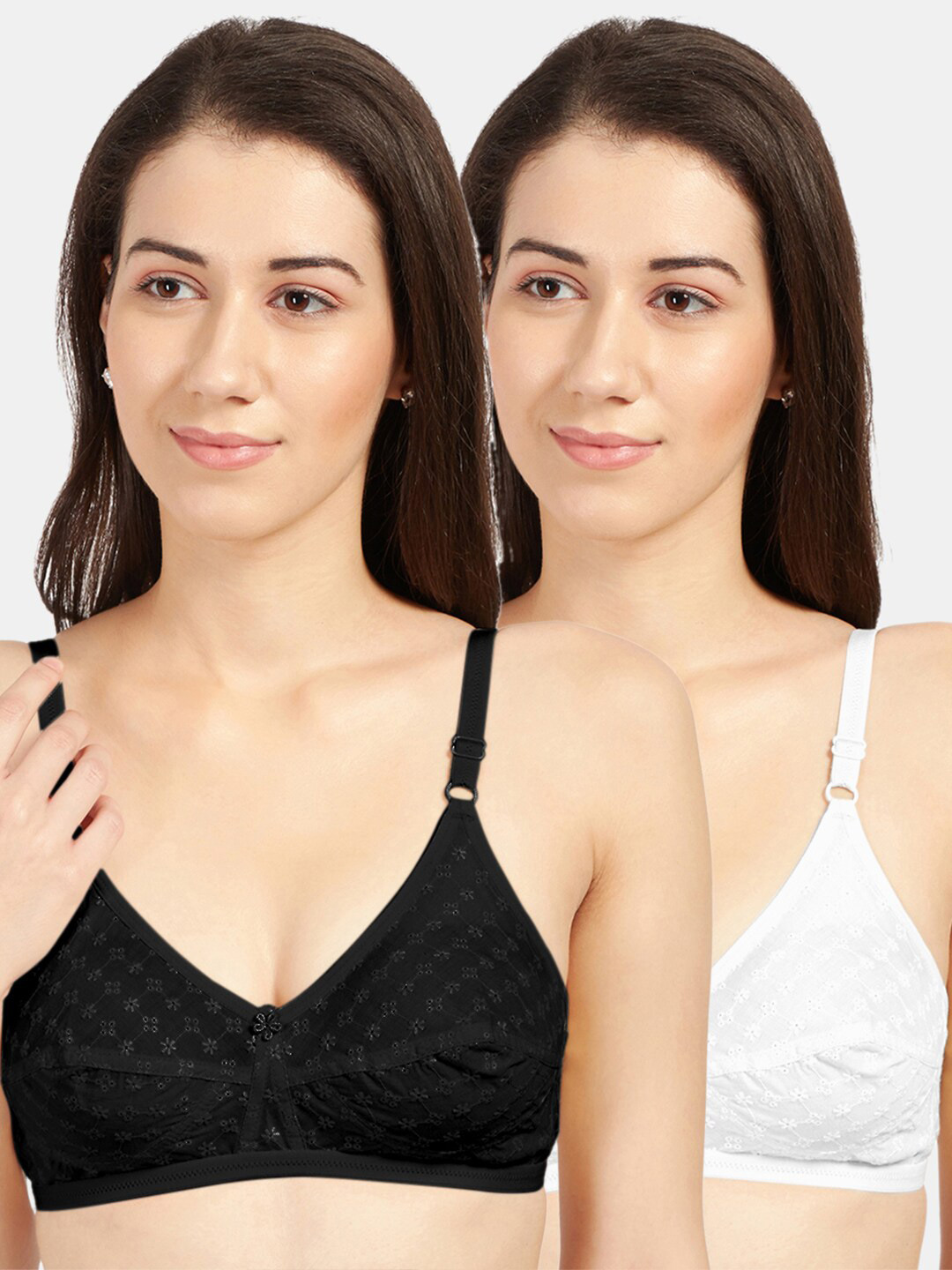 Sonari Pack of 2 Floral Cotton Bras payalblackwhite30B