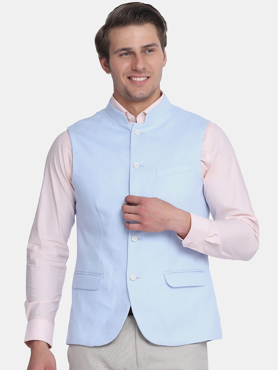 Blackberrys Men Blue Linen Waistcoat