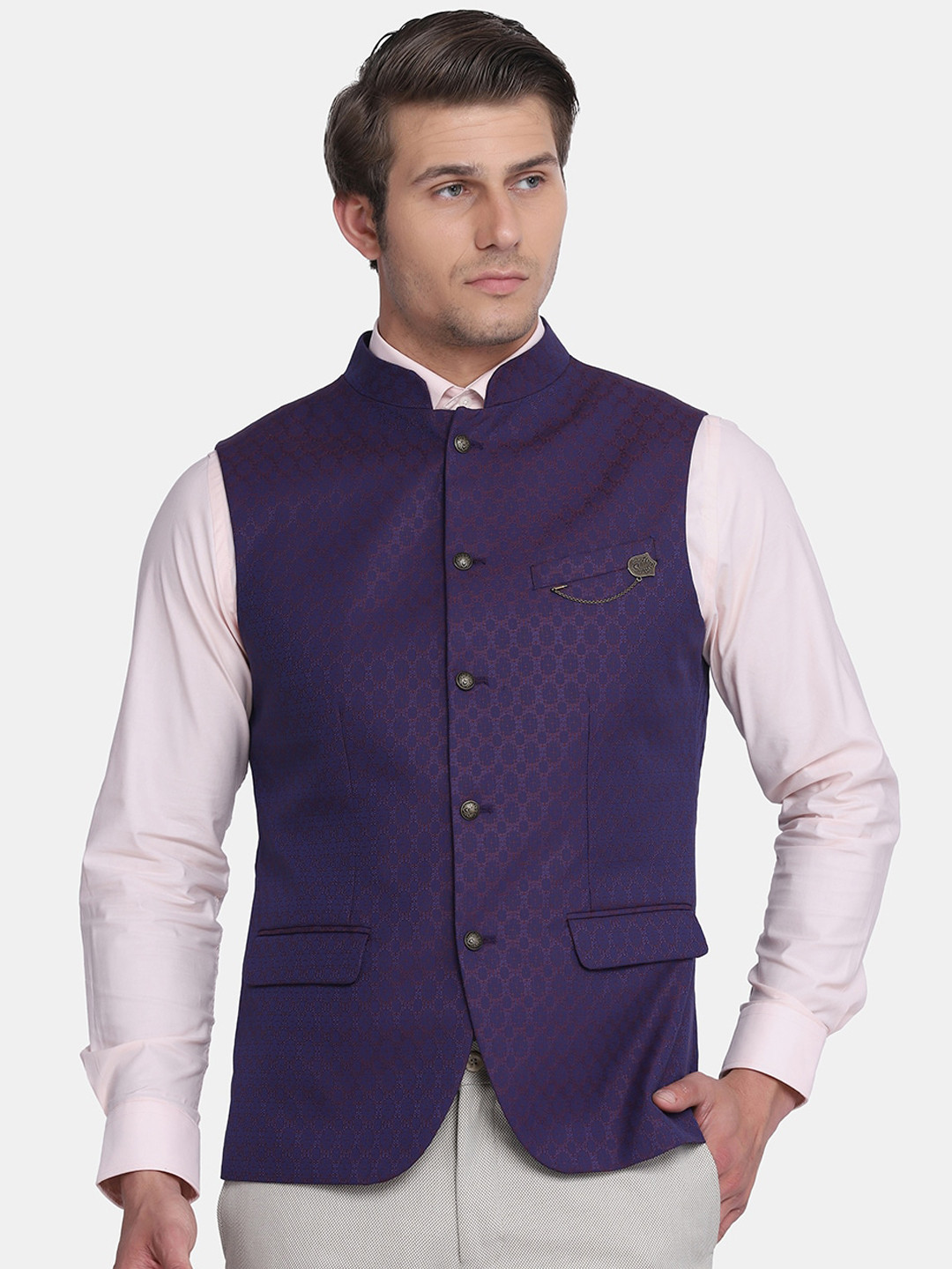 Blackberrys Mandarin Collar Formal Bandhgala Waist Coat