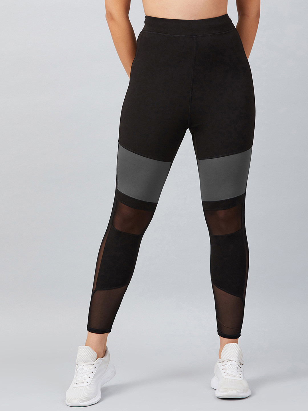 Blinkin Women Black Tights with Breathable Mesh Panels